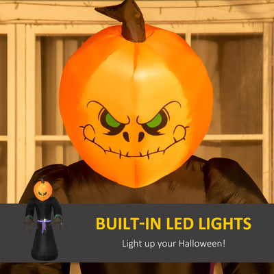 HOMCOM 2.1m Inflatable Pumpkin Ghost Head Monster Vampire 6 LED Halloween Blow Up Yard Holiday Decoration 