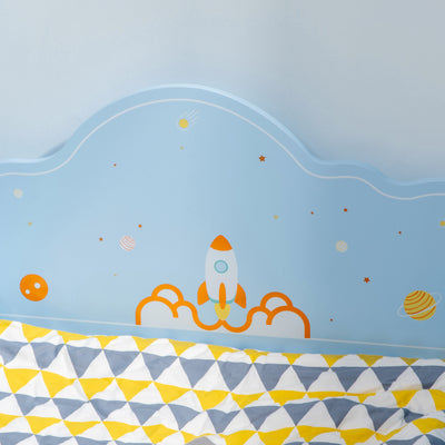 ZONEKIZ Space Themed Toddler Bed, Kids Bedroom Furniture, with Safety Rails - Blue 