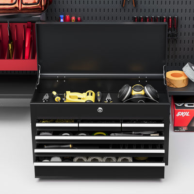 HOMCOM Steel Six Drawer Tool Storage Carry Chest, with Lock and Keys - Black 