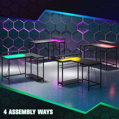 HOMCOM Reversible 'L' LED Light Gaming/Work Desk - Black 