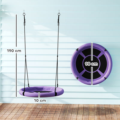 AIYAPLAY 100cm Diameter Nest Swing Seat for Kids with Height Adjustable Hanging Ropes for Outdoor, Playground, Garden, Purple 