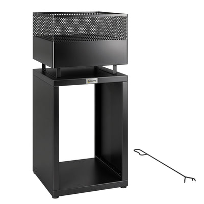Outsunny Outdoor Fire Pit with Wood Storage Wood Burning Firepit with Mesh Sides 87 cm Black 
