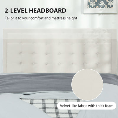 HOMCOM Double Ottoman Bed Frame, with Front Drawer - Cream 