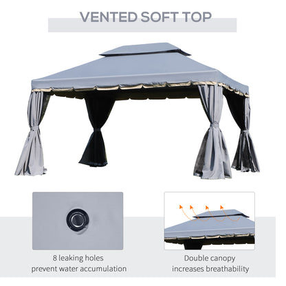 Outsunny 3 x 4m Aluminium Garden\'c2\'a0Gazebo, Marquee Canopy Shelter Pavilion Party Tent with Nets and Curtains for Garden and Deck, Grey