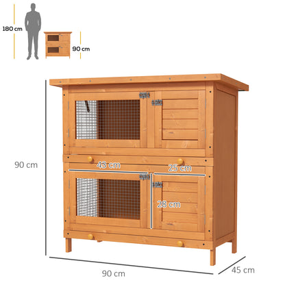 PawHut Rabbit Hutch Outdoor Guinea Pig Hutch Wooden Duck House Pet Cage with Opening Roof, 90 x 45 x 90cm 