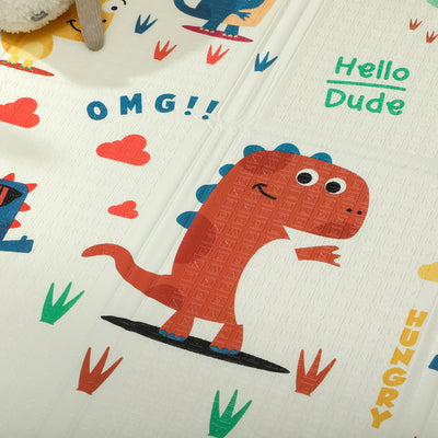 AIYAPLAY Dinosaur-Themed Baby Plat Mat Double Sided, Foldable, Water-Resistant for Outdoor/Indoor, 177 x 146 x 1.5cm 