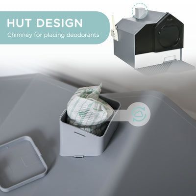 PawHut Hooded Cat Litter Tray with Scoop, Cat Litter Box with Drawer Pan, Handle, Deodorants, Hut Design, Front Entrance, 47 x 45 x 42cm - Grey 