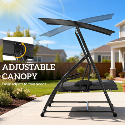 Outsunny Outdoor 2-in-1 Swing Chair Lounger 3 Seater Garden Swing Seat Bed Convertible Tilt Canopy W/ Cushion, Dark Grey 