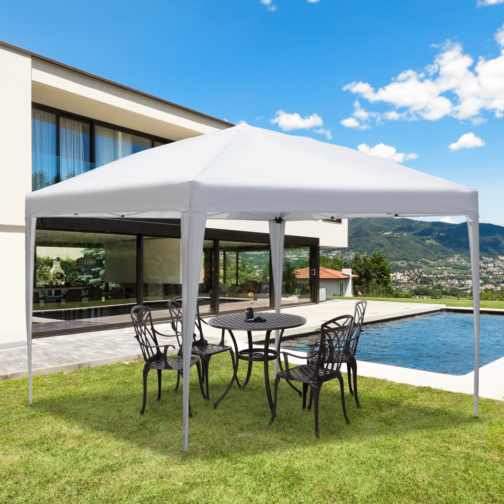 Outsunny 3 x 3M Garden Pop Up Gazebo Height Adjustable Marquee Party Tent Wedding Canopy with Carrying Bag, White 