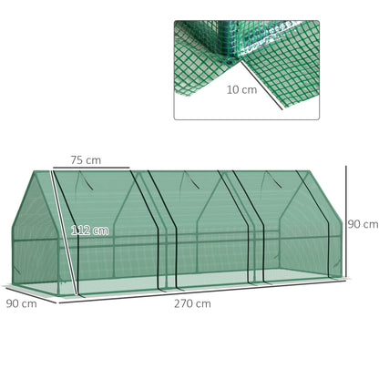 Outsunny Mini Small Greenhouse with Steel Frame & PE Cover & Zipped Window Poly tunnel Steeple for Plants Vegetables, 270 x 90 x 90 cm, Green 