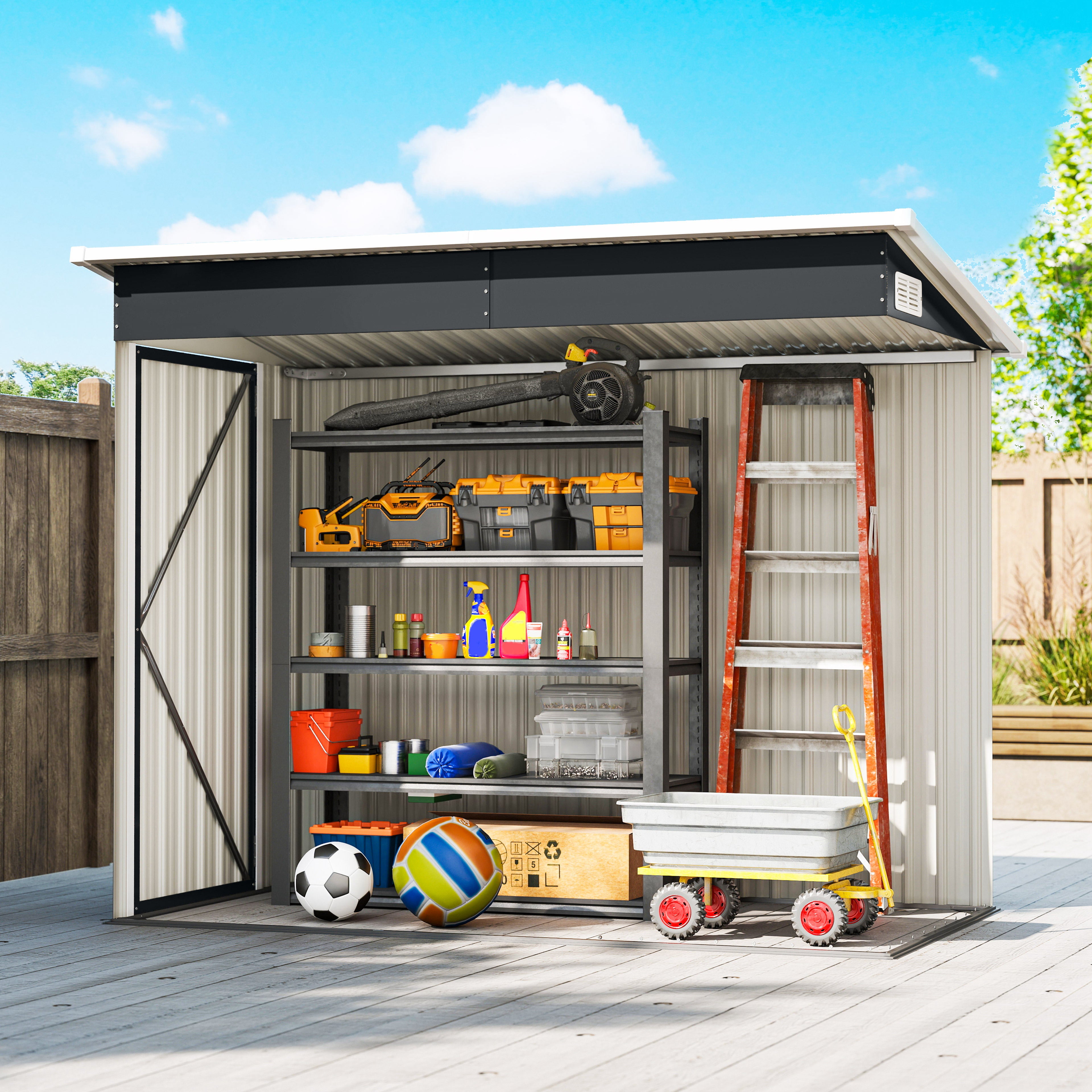 Outsunny 7.5 x 4.3ft Metal Garden Storage Shed, Waterproof Outdoor Shed with Triple Lockable Door, Gloves, Vents, Dark Grey 
