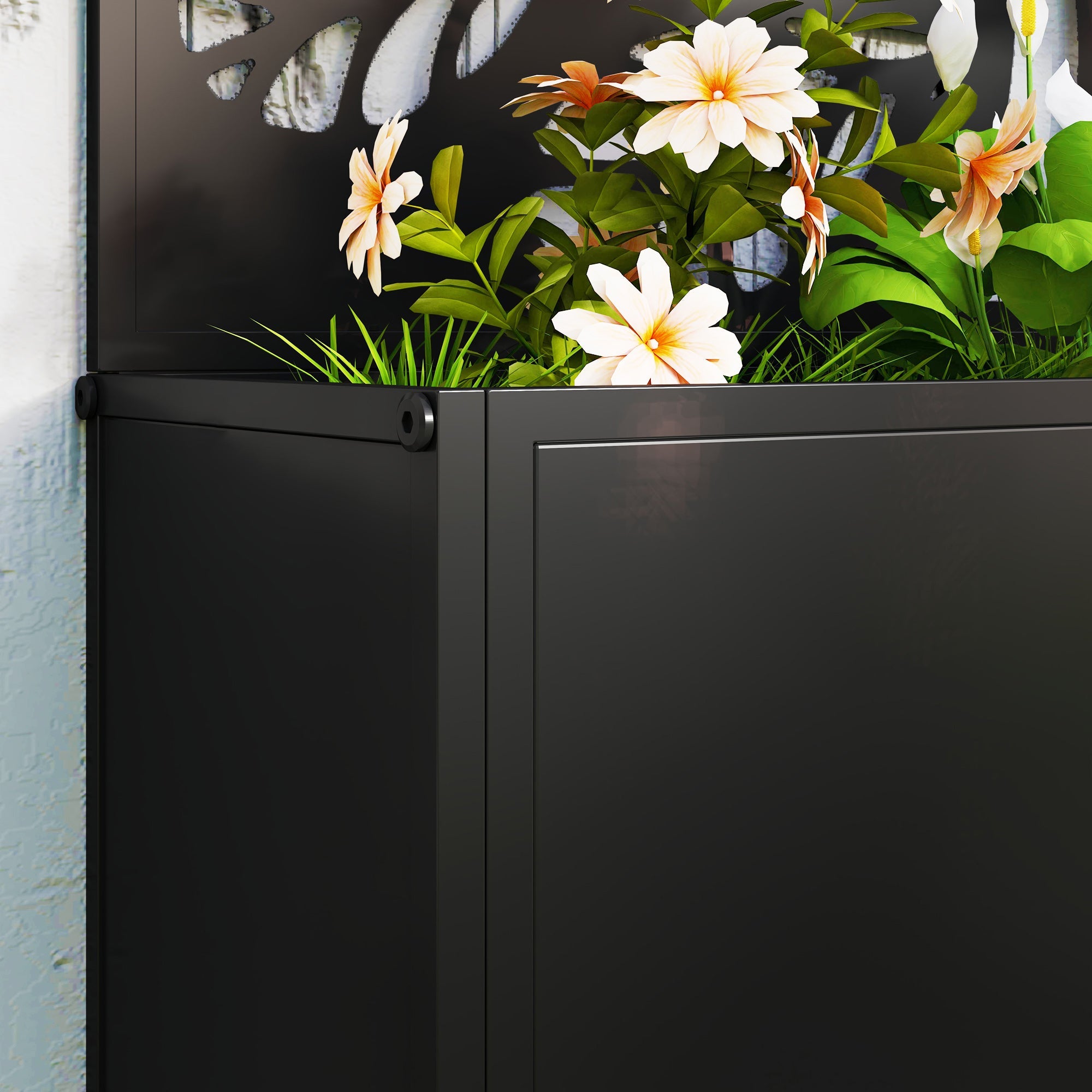 Outsunny Outdoor Metal Planter, with Back Trellis - Black 