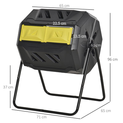 Outsunny 160L 360\'c2\'b0 Rotating Dual Chamber Composter - Yellow 