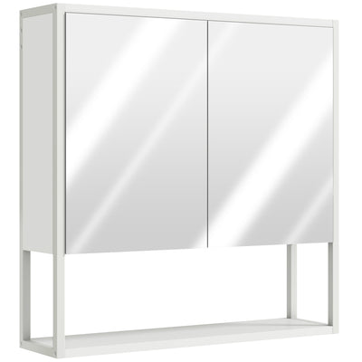 HOMCOM Bathroom Mirror Cabinet with Soft-Close Doors and Adjustable Shelf - White 