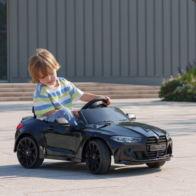 AIYAPLAY 12V BMW Licensed Kids Car, with Easy Transport, Remote Control, Suspension, Music, Horn, LED Lights, Black 