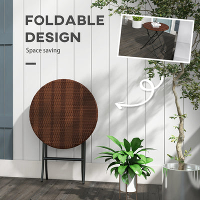 Outsunny Foldable PE Rattan Outdoor Coffee Table, Metal Frame Wicker Round Side Table, Coffee Table Side Table for Lawn, Garden, Mixed Brown 