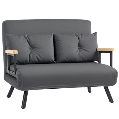 HOMCOM 4-in-1 Velvet-Feel Double Sofa Bed, with Pillows - Dark Grey 