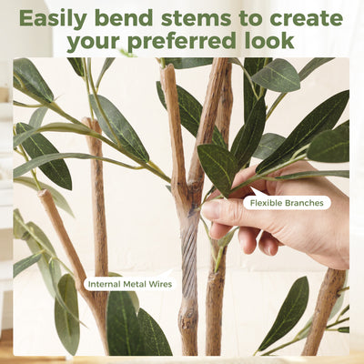 HOMCOM Decorative Artificial Plant, 148 cm Silk Olive Tree with 553 Leaves in Cement Pot, Fake Plant