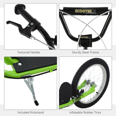 HOMCOM Kick Scooters for Kids with Adjustable Height, Anti-Slip Deck, Dual Brakes, Rubber Tyres, for Boys and Girls Aged 5+ Years Old - Green 