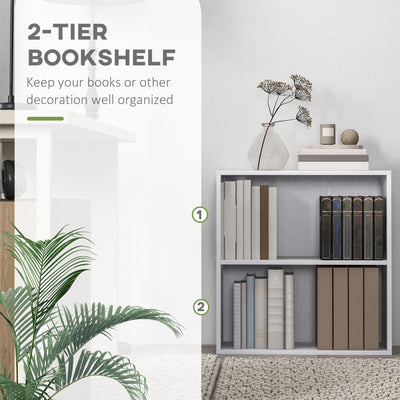 HOMCOM 2 Tier Bookshelf, Low Bookcase with Adjustable Shelf, 2 Compartments for Home Office, Living Room, Study, White 
