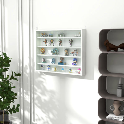 HOMCOM 5-Tier Wall Display Shelf Unit Cabinet w/ 4 Adjustable Shelves Glass Doors Home Office Ornaments 60x80cm White 