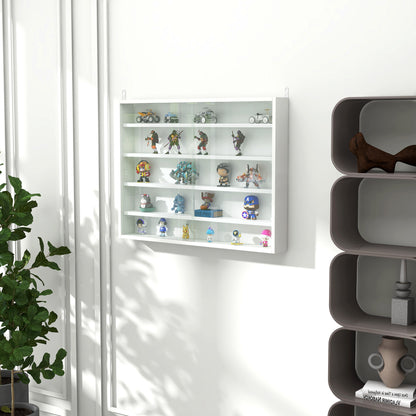HOMCOM 5-Tier Wall Display Shelf Unit Cabinet w/ 4 Adjustable Shelves Glass Doors Home Office Ornaments 60x80cm White 