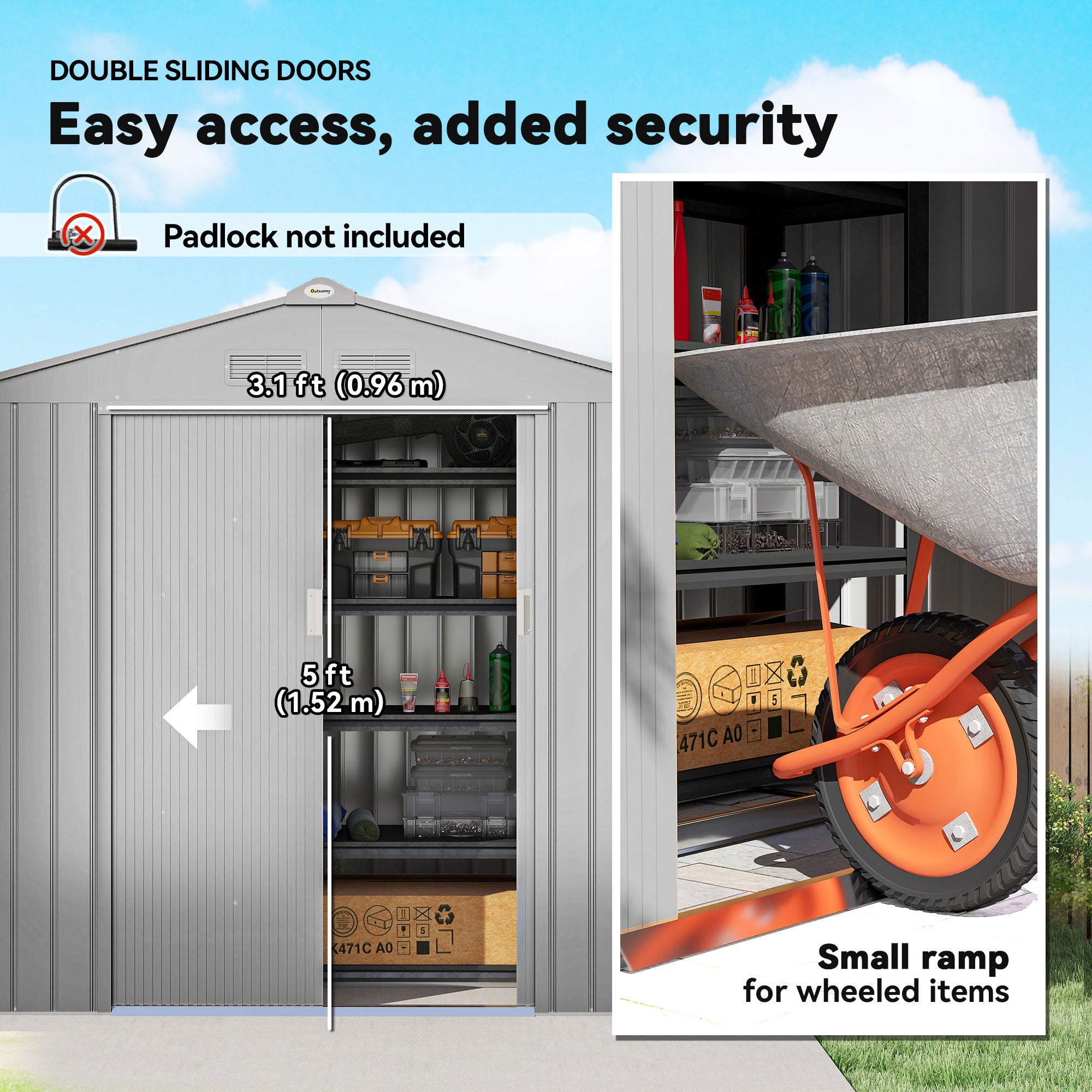 Outsunny 7 x 4ft Lockable Metal Garden Tool Storage Shed Storage - Light Grey 