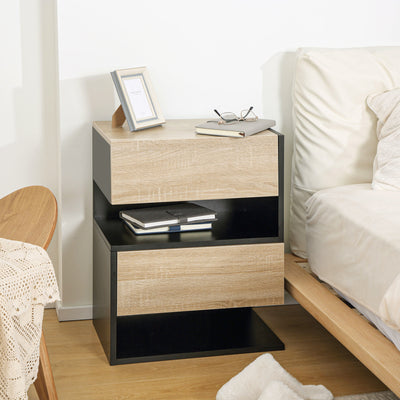 HOMCOM Floating Bedside Table Set of 2, Wall Mounted Bedside Cabinet with Drawer and Open Shelf, Modern Nightstand for Bedroom, 46 x 30 x 30 cm, Oak Tone 