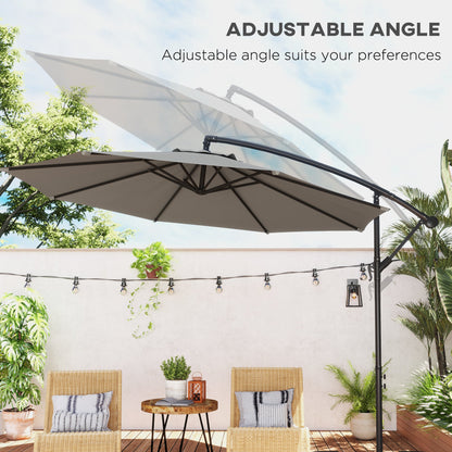 Outsunny 3m Overhanging Cantilever Parasol, with Cross Base - Light Grey 