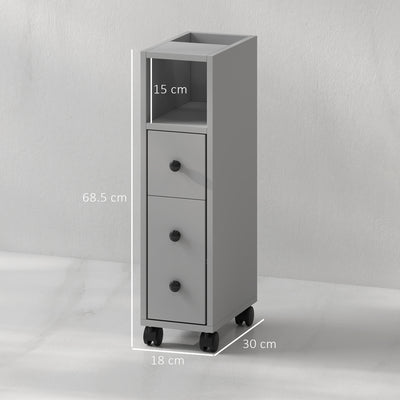 kleankin Slimline Bathroom Storage Cabinet - Grey 