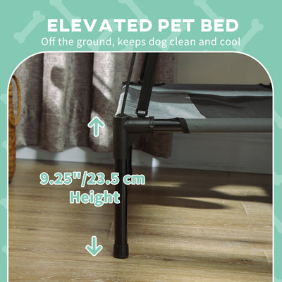 PawHut Raised Dog Bed Waterproof Elevated Pet Cot with Breathable Mesh UV Protection Canopy Grey, for XL Dogs, 122 x 92 x 108cm 