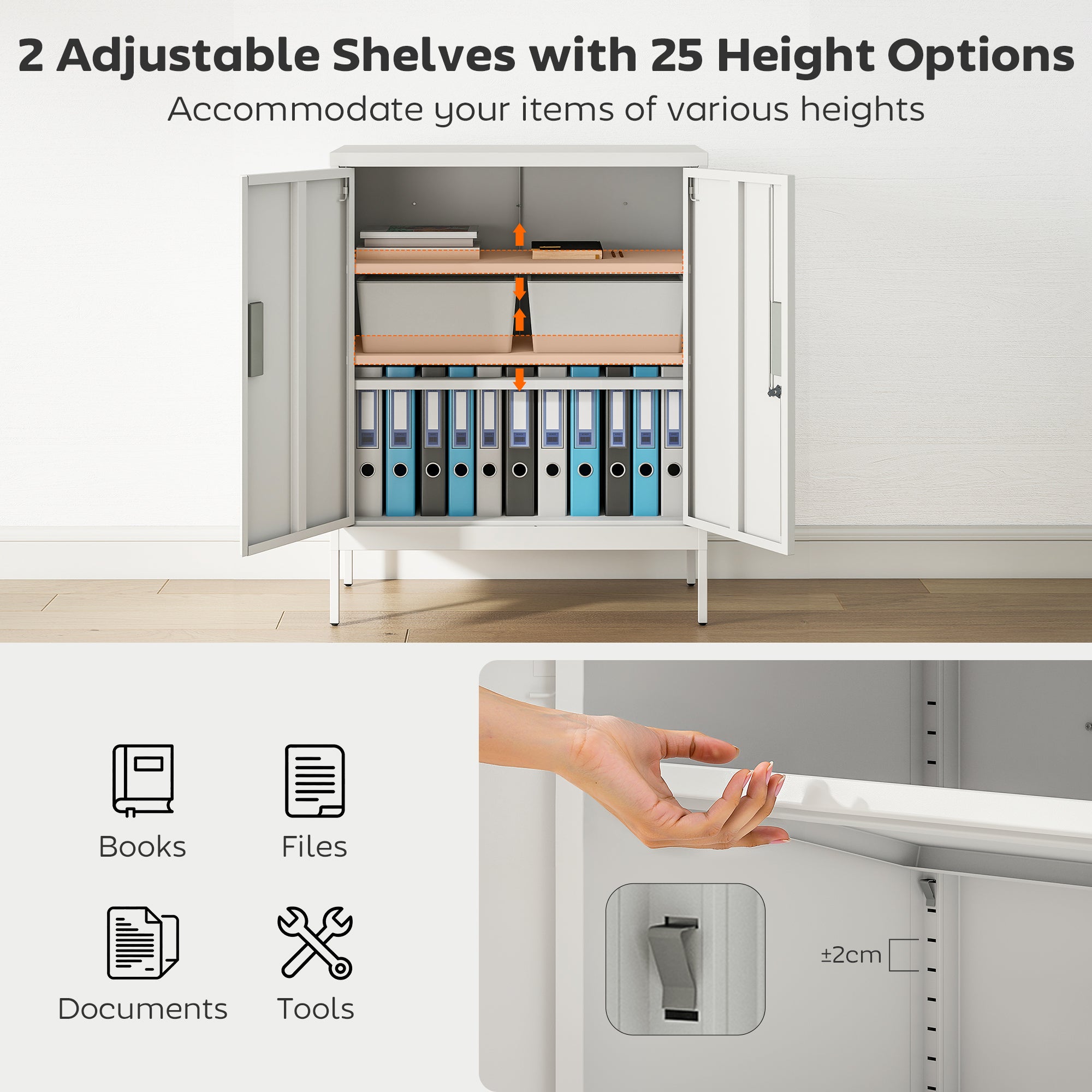 HOMCOM Metal Storage Cabinet with Lock and Adjustable Shelves - White 