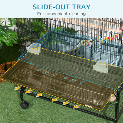 PawHut Large Bird Cage Budgie Cage with Stand, Toys, Wheels, Accessories, Storage Shelf for Canaries, Finches, Lovebirds, Parakeets - Black, 79 x 49 x 133 cm 