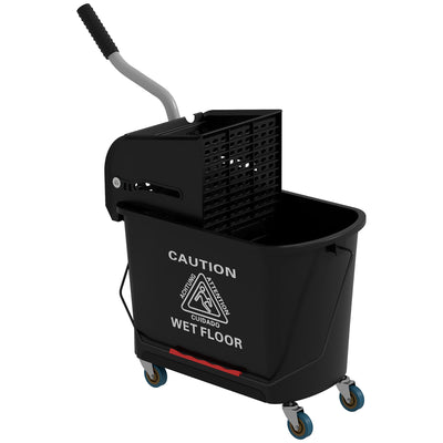 HOMCOM 20L Mop Bucket on Wheels, with Water Separation Panel - Black 