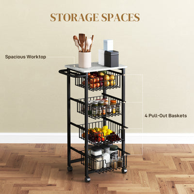 HOMCOM Four Basket Mobile Kitchen Island, with Brakes - Grey/Black 
