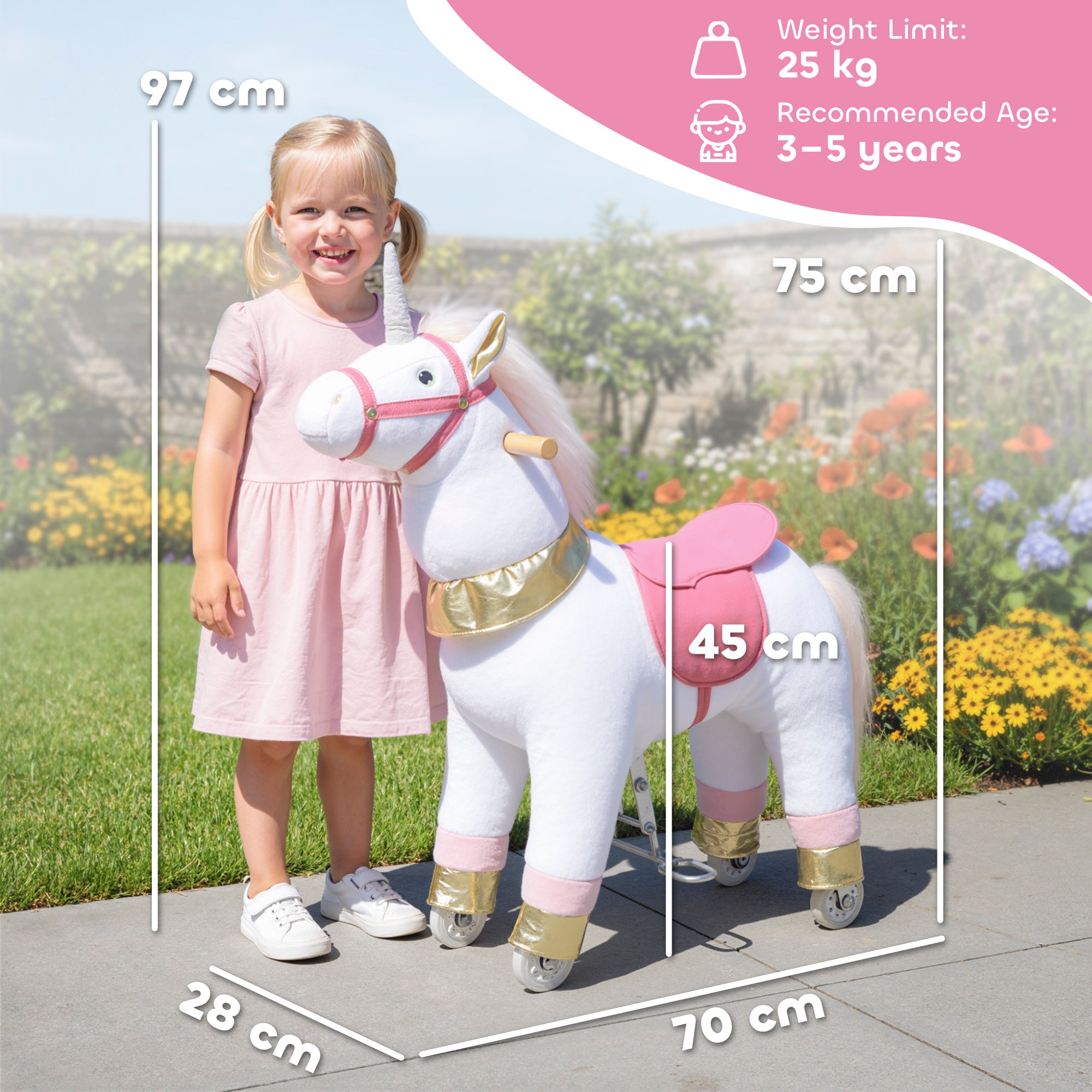 AIYAPLAY Kids Rocking Horse, Plush Walking Horse with Wheels, Ride On Unicorn Toy for Ages 3-5 Years Old, White 