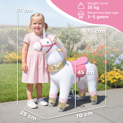 AIYAPLAY Kids Rocking Horse, Plush Walking Horse with Wheels, Ride On Unicorn Toy for Ages 3-5 Years Old, White 