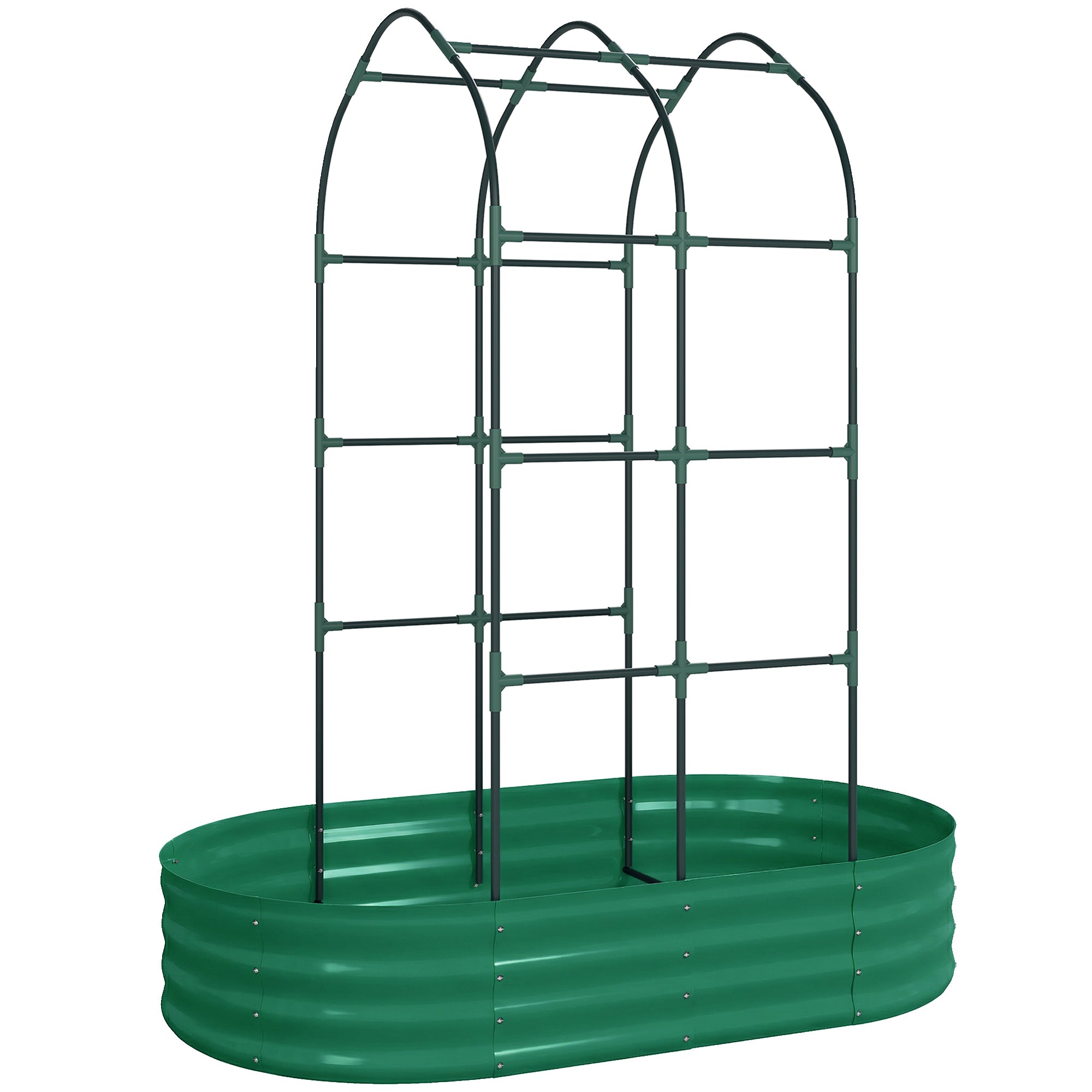 Outsunny Galvanised Raised Garden Bed with Arched Trellis, 5 x 3 x 6ft Metal Raised Bed for Garden with Open Bottom, Green 