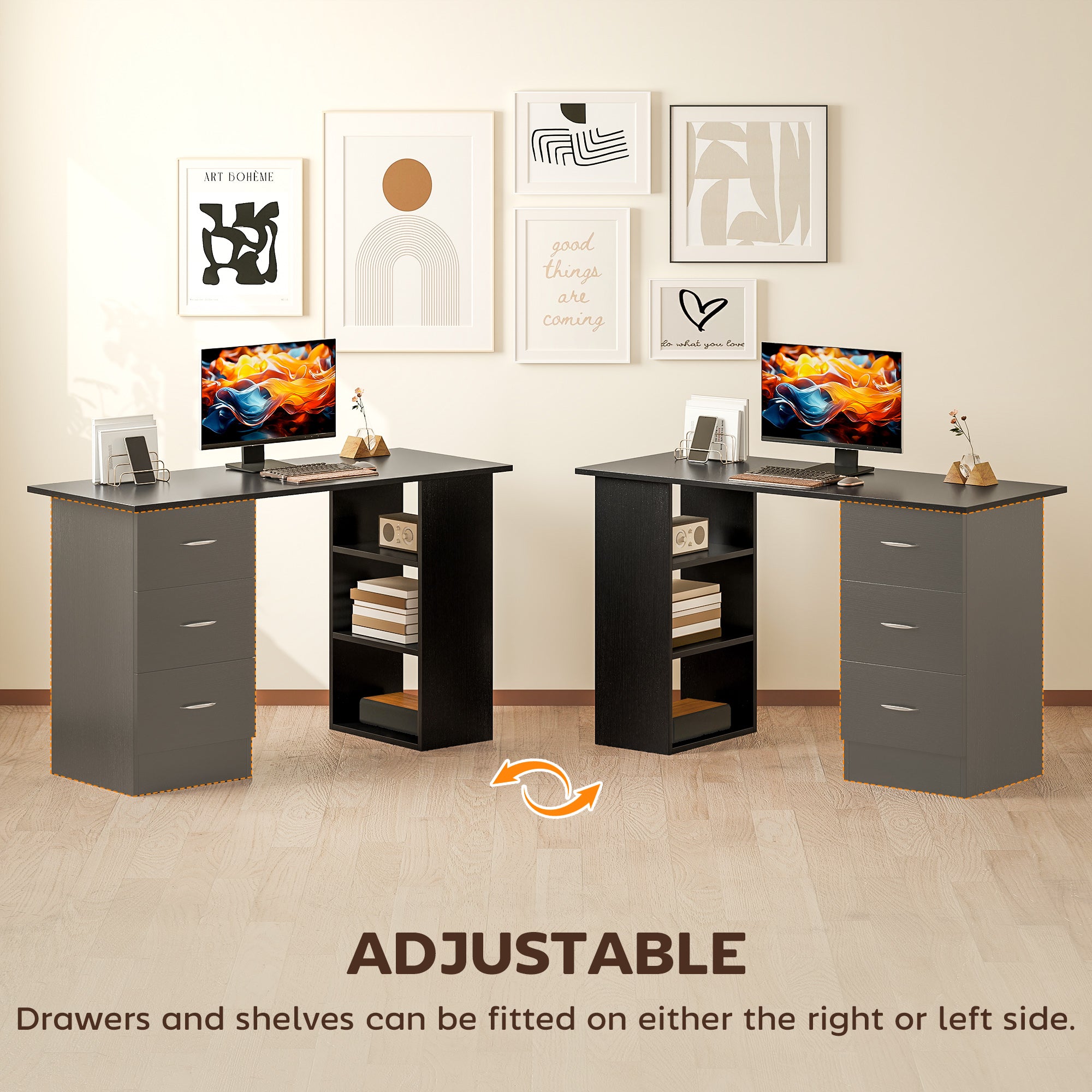 HOMCOM Computer Desk with Drawers, Home Office Desk, Writing Table, PC Workstation with 3 Storage Shelves for Working, Study, 120 x 49 x 72 cm, Black 