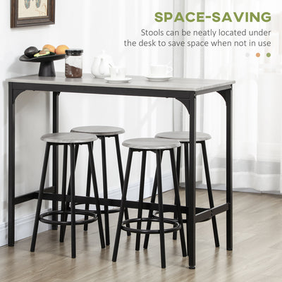 HOMCOM Five-Piece Industrial-Style Bar Table Set - Grey/Black 