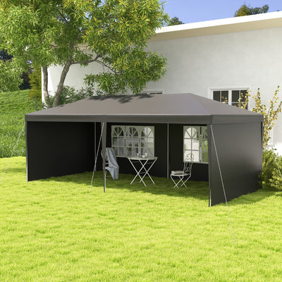 Outsunny 6 x 3 m Party Tent Gazebo Marquee Outdoor Patio Canopy Shelter with Windows and Side Panels Dark Grey 