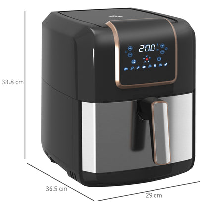 HOMCOM 6.5L Single Basket Air Fryer, 80-200\'c2\'b0C Temperature, Black and Gold Tone