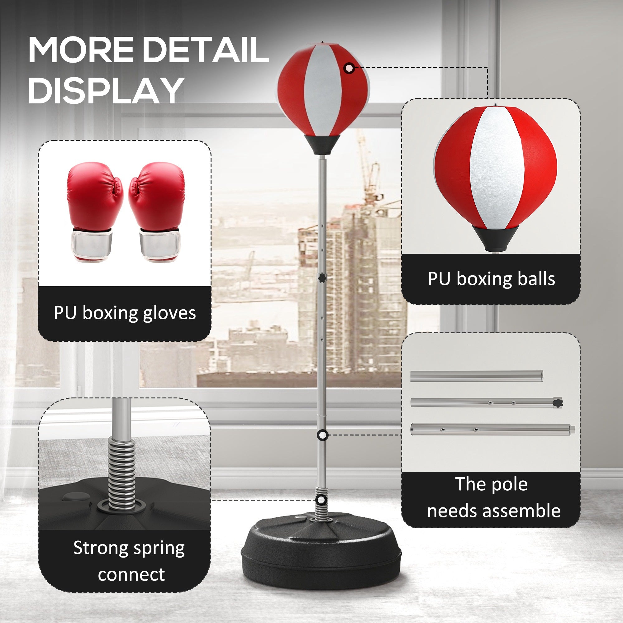 HOMCOM Punching Bag with Stand, Free Standing Boxing Set, Speed Bag with Speedball Adjustable Height from 126cm to 144cm for Teens, Red 