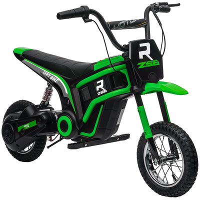 HOMCOM 24V Electric Motorbike with Twist Grip Throttle, Music, Horn, 12" Pneumatic Tyres, 16km/h Max Speed - Green 