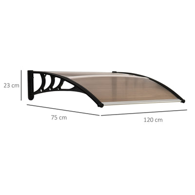 Outsunny Curved Window Door Canopy Aluminium Rigid Plastic Polycarbonate Fixed Outdoor Awning Modern Design UV Water Rain Resist 120 x 75cm Brown 