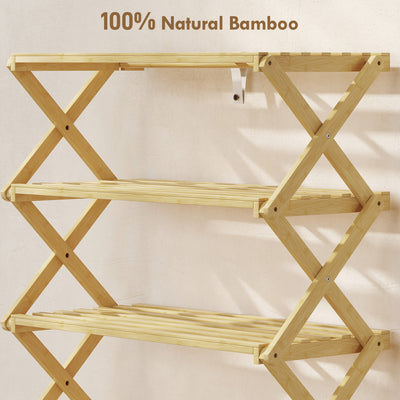 HOMCOM Five-Tier Folding Bamboo Shoe Rack - Natural Finish 