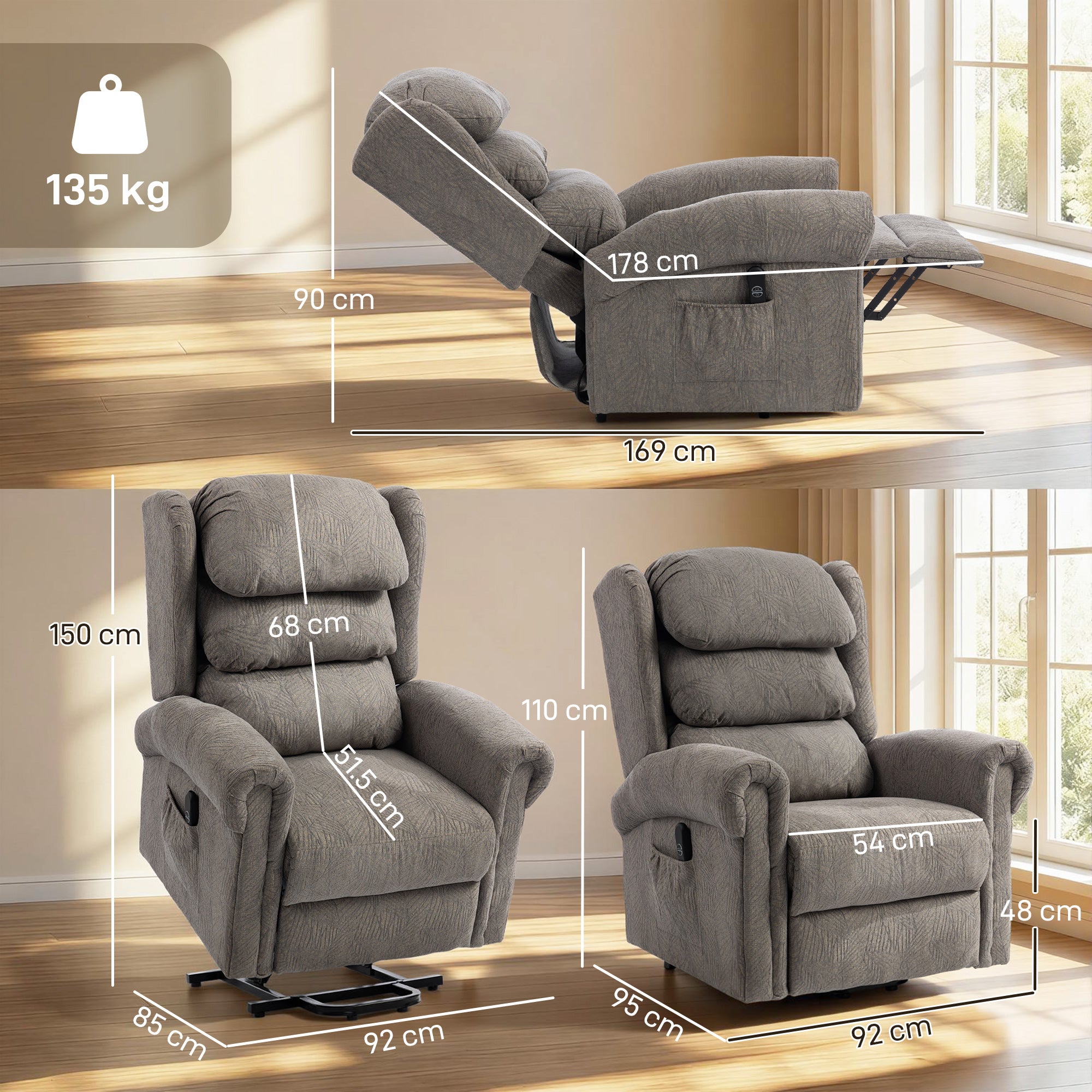 HOMCOM Velvet-Feel Electric Riser Recliner Chair, Power Lift Recliner Chair for Elderly with Remote Control, Dark Grey 
