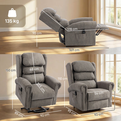 HOMCOM Velvet-Feel Electric Riser Recliner Chair, Power Lift Recliner Chair for Elderly with Remote Control, Dark Grey 