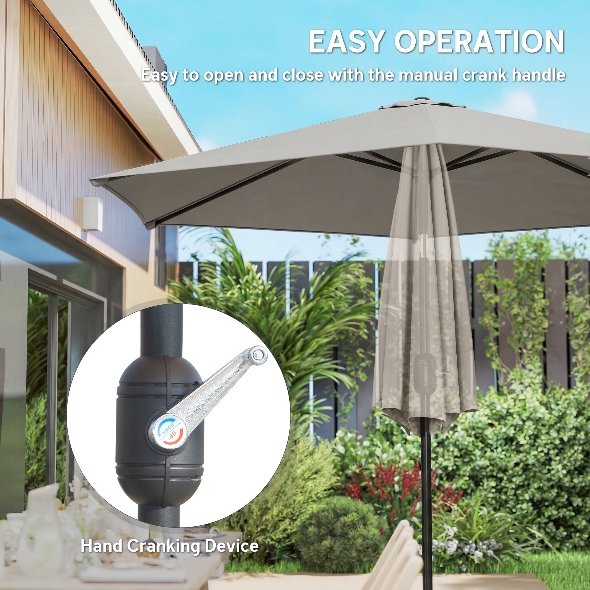 Outsunny 2.6 m Garden Parasol Umbrella with Aluminium Pole, Outdoor Patio Umbrella with Tilt and Crank, Vent, Light Grey 