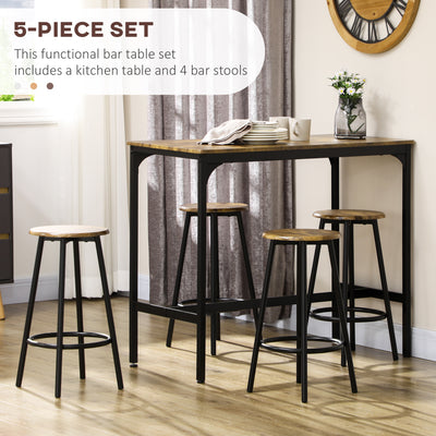 HOMCOM Five-Piece Industrial-Style Bar Table Set - Brown/Black 